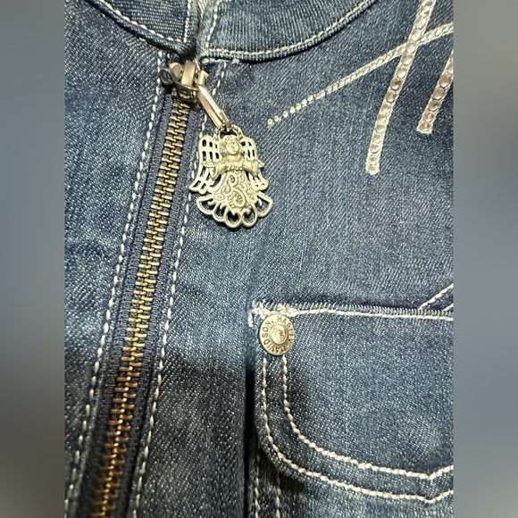 HARLEY DAVIDSON bomber denim rhinestone jacket, bling detail! Size large 10/12 - Picture 6 of 6